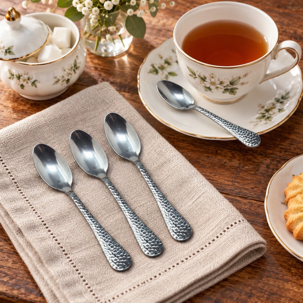 Godinger Hammered Classic 5" Teaspoons Set of 4 Stainless Steel Flatware